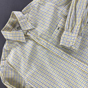 Lacoste Shirt Men 42 Yellow Blue Graph Check Button Down Long Sleeve Casual Croc
